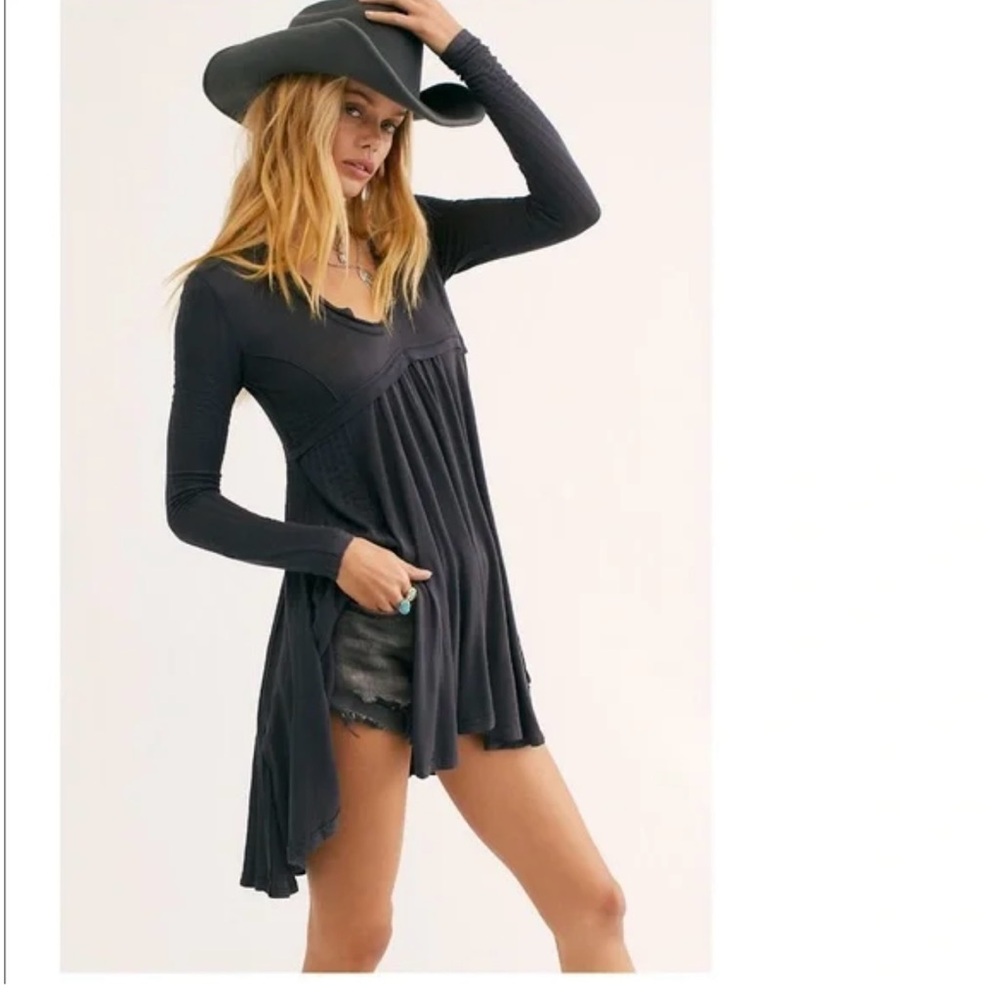 Free People Birdie Henley Black Tunic - Women’s M EUC